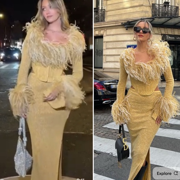 NWT 16Arlington Nasu Leather-trimmed Ribbed-knit Maxi Skirt Pastel yellow $580 - Picture 4 of 16